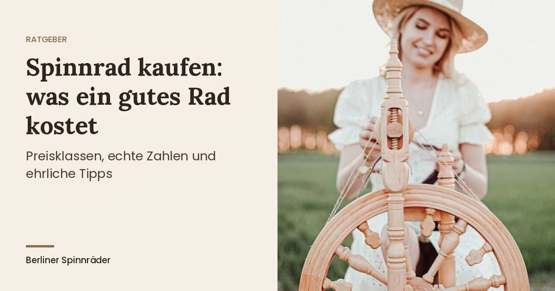 Spinnrad kaufen: Kromski Minstrel Spinnrad aus Naturholz auf einer Wiese