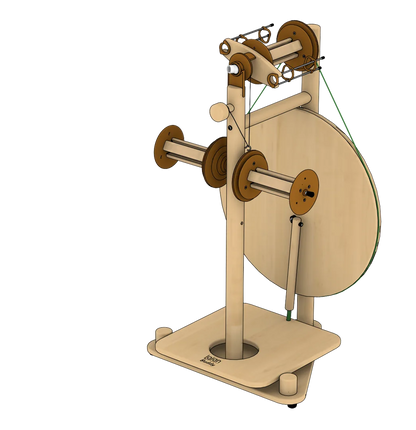 Lojan Buddy Spinnrad aus Buchenholz mit integriertem Lazy Kate System und breitem Einfachtrittbrett, moderne Spinnhilfe für Handarbeit