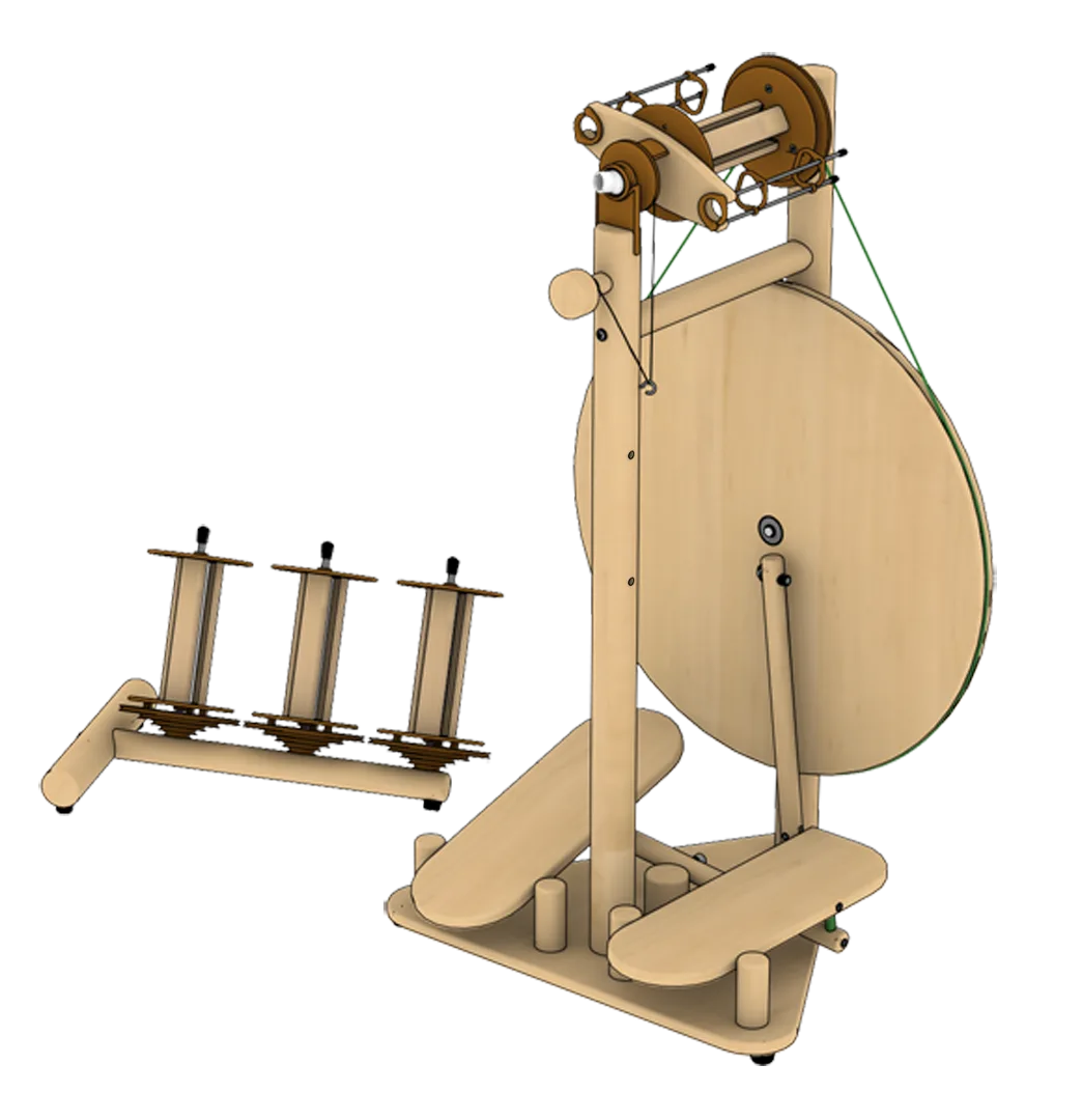 Lojan Buddy Doppeltritt Spinnrad mit Doppeltritt-System und Lazy Kate für drei Spulen, aus Buchenholz, modernes Spinnrad für kreatives Handspinnen